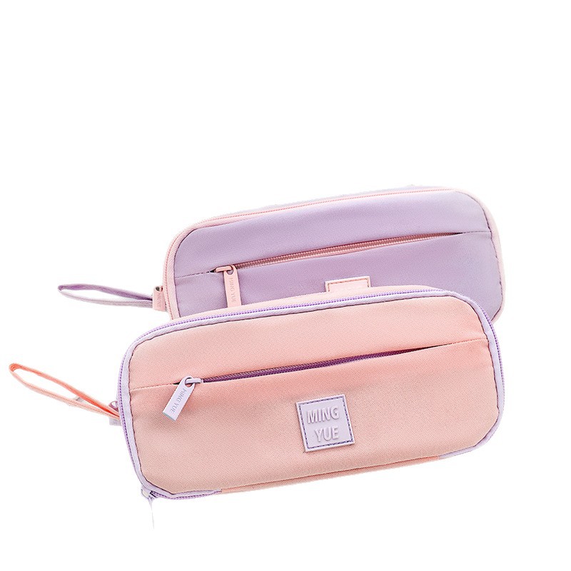 Estuche para lápices multifunción con cremallera Mingyue Tres, paquete de almacenamiento de papelería de gran capacidad y alto valor minimalista Mingyue para estudiantes