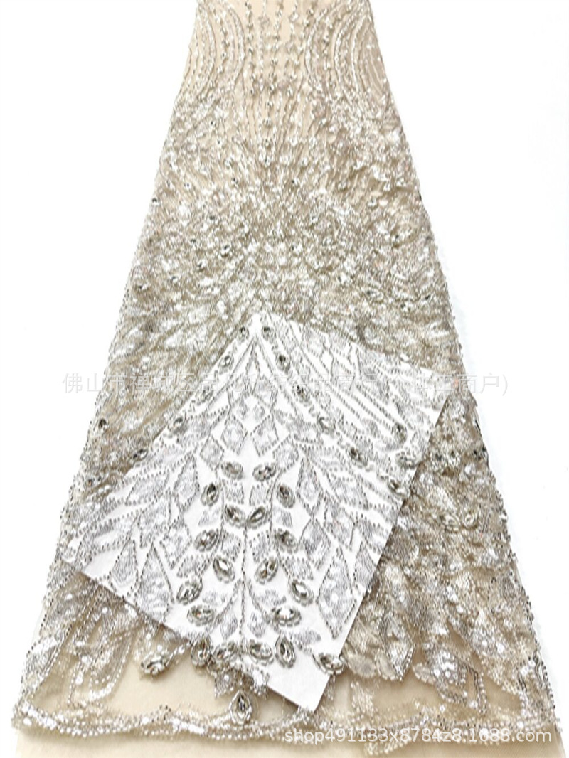 Geométrico diamante ojo de caballo tela de malla de diamante mano clavado cuentas esquinilla pecho de cola de pez vestido de boda tela de noche
