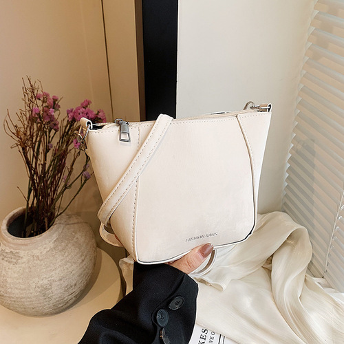 Pure Color Korean Style Trendy Single Shoulder Crossbody Bag for Women Spring Versatile Insta Casual Bucket Bag