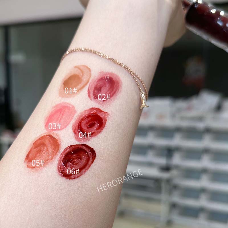 HERORANGE esmalte de labio de espejo, vidrio de agua, labios transparentes, hidratantes, brillo de labios coreano.