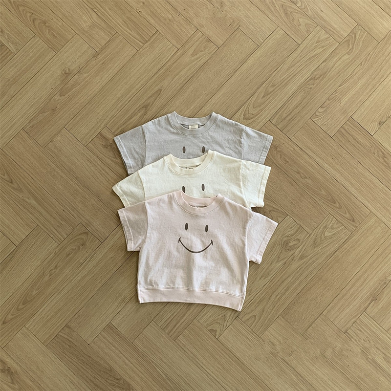 婴儿衣服薄款2024夏季新款短袖T恤韩版童装儿童夏装宝宝笑脸T恤衫