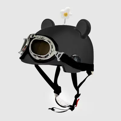 New National Standard Certified Electric Vehicle and Electric Scooter Helmet for Men and Women, Summer Sun Protection Motorcycle Safety Helmet, Adjustable (Motosiklet kaskı (dəbilqə)) - 3c-black-sunscreen-glasses-black-bear-ears-free-little-white-flowers