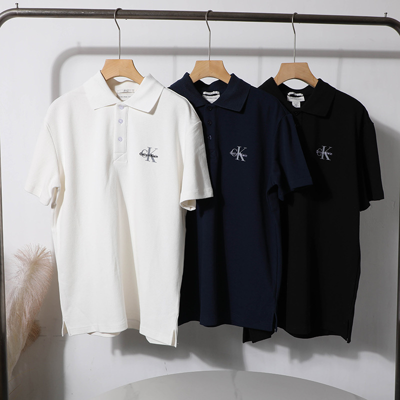 American Brand~Men's Polo Shirt with English Lettering Printed on the Chest, Solid Color, Business Casual Style, 2587
