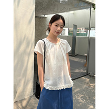 TG 夏日白月光 木耳边甜美小飞袖冰感透气衬衫2026新款上衣26644