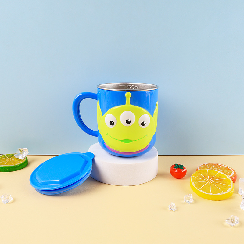 Vaso de agua para niños, anticaídas, vaso de acero inoxidable para el hogar, vaso de leche para bebés de guardería con escala