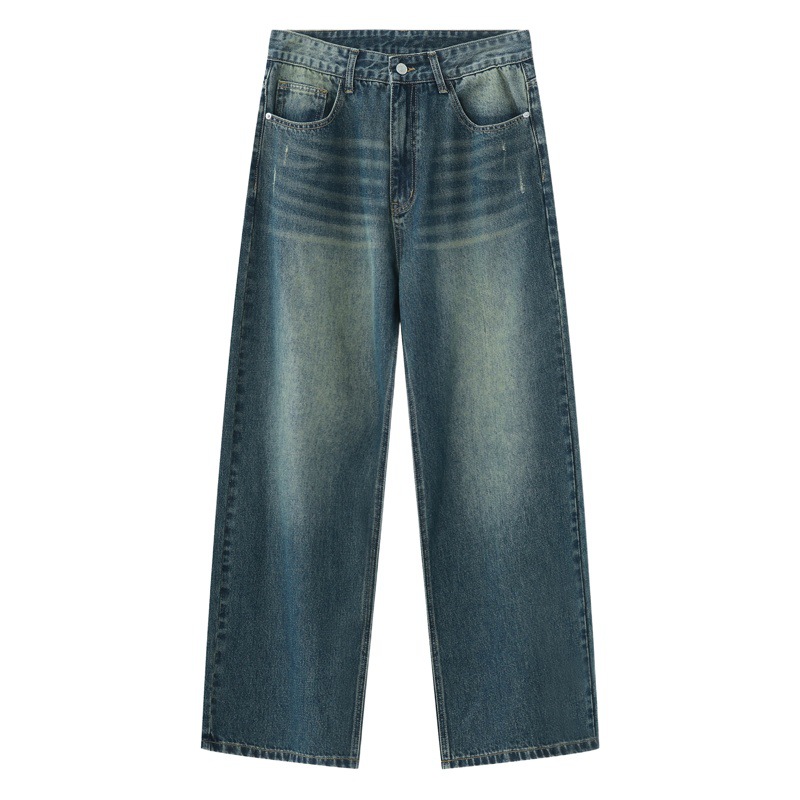 MTLCLOTHES para hombre | Nuevos pantalones de mezclilla desgastados para hombre lavados sueltos retro