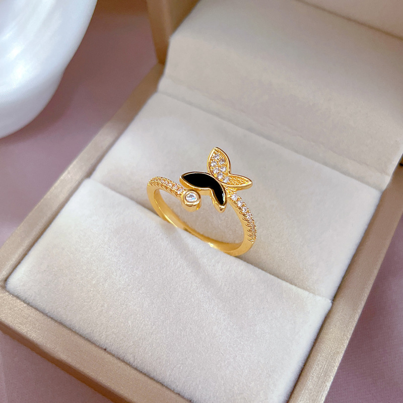 Anello a farfalla con diamanti incastonati, apertura regolabile, gioiello semplice giapponese, anello per coppie_voghion.com