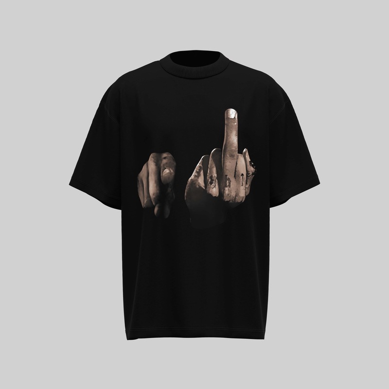 跨境【您好】美式高街礼貌手指印花短袖T恤男女夏季情侣牌上衣W91