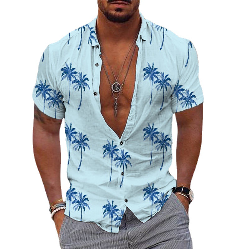 Camisa de playa de verano para hombre camisa de Estilo Hawaiano impresa de moda cardigan casual de manga corta suelta fabricante