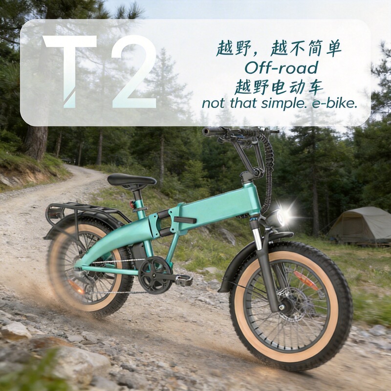 Overseas T2 Electric Bicycle 48V Folding Electric Bike with Variable Speed, Mountain Bike, Power-Assisted Electric Vehicle for Off-Road Use