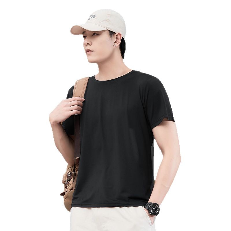 Camiseta de seda de hielo de nuevo estilo de verano de talla extra grande para hombres, tops deportivos casuales, camisetas de secado rápido, camisetas de manga corta para hombres con cuello redondo, gordos