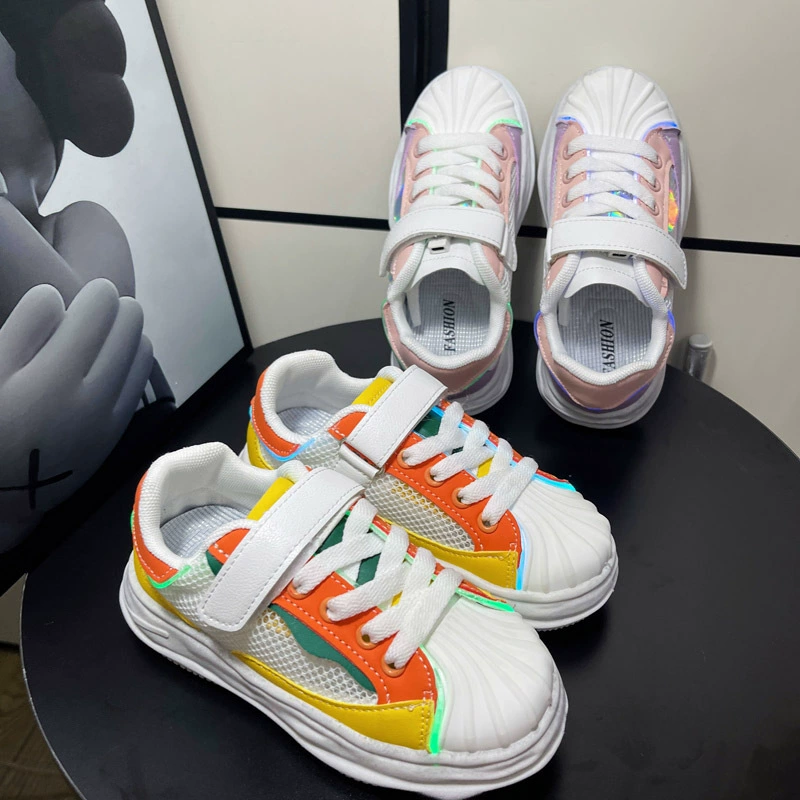 Спортивная обувь для девочек прилив ins2025 новая весна раковина головка люминесцентная лампа обувь растворяет ретро обувь липучка