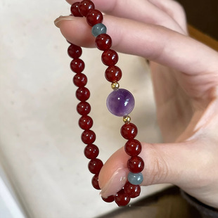 Natural red agate bracelet for women, new Chinese style amethyst transfer beads, Chinese culture jade bracelet, national trend hot gift