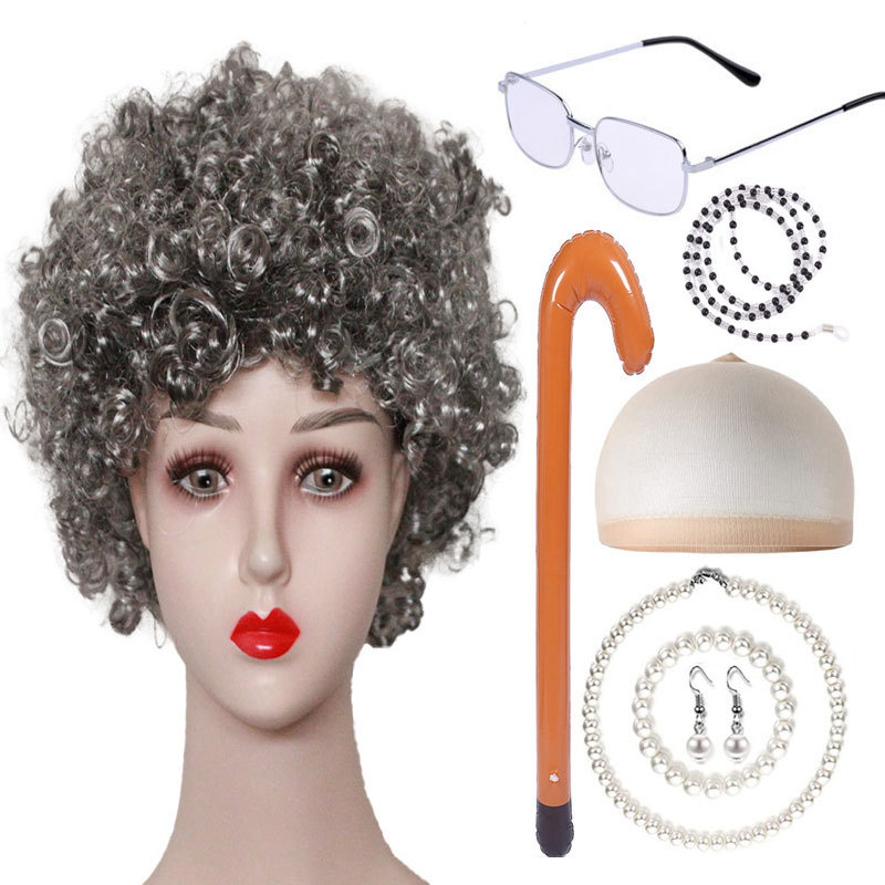 Conjunto de ocho piezas de pelo rizado gris claro