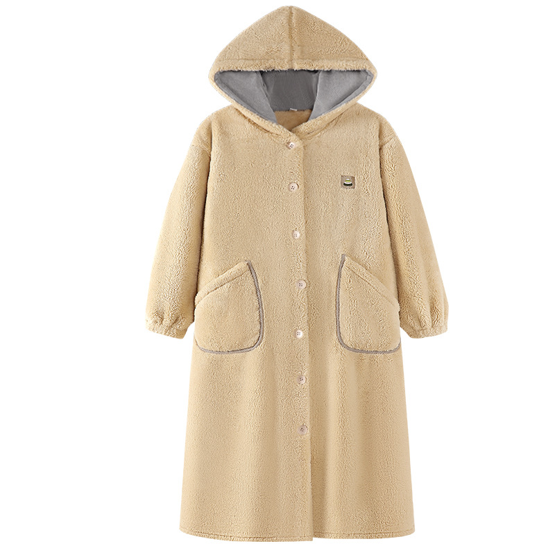 가을, 겨울 커플 잠옷 따뜻하고 편안한 벨벳 긴팔 가디건 중간 길이 목욕 가운 캐주얼 심플 대형 가정복