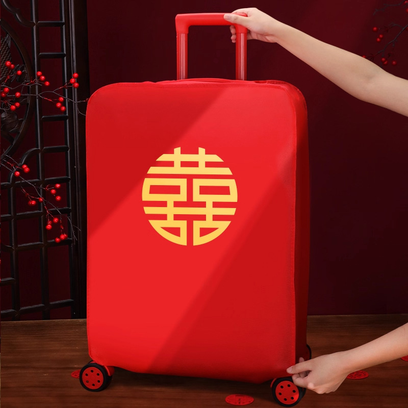 Suitcase Protective Cover with the Character for Happiness, Red Cover for Wedding Suitcase, Supplies for Dowry, Wedding Celebration Cover, Password Suitcase Dust Cover