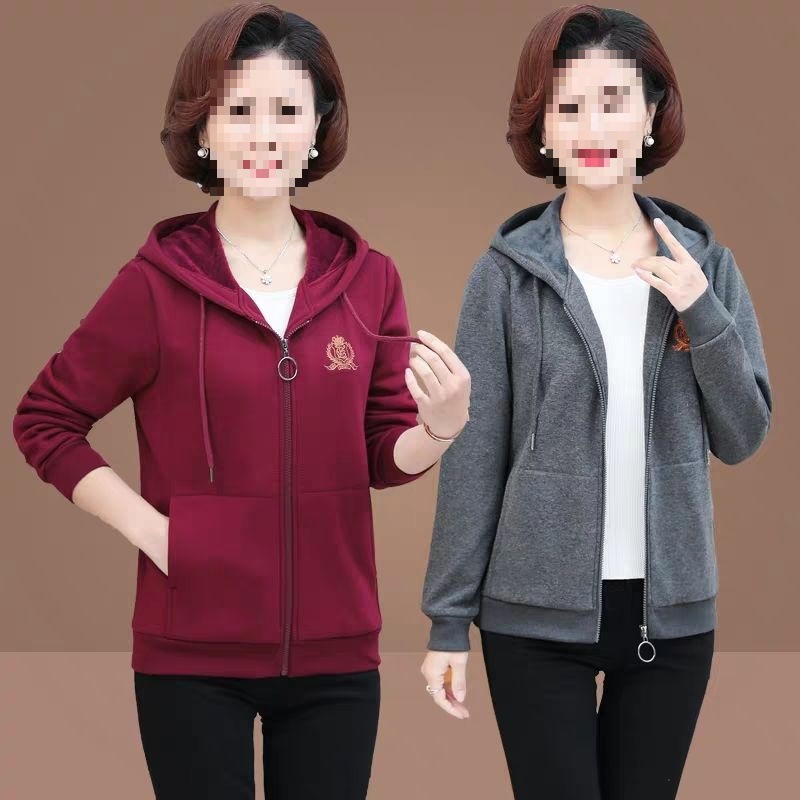 棉妈妈装春装外套短款中年卫衣女春秋款岁休闲运动宽松上衣