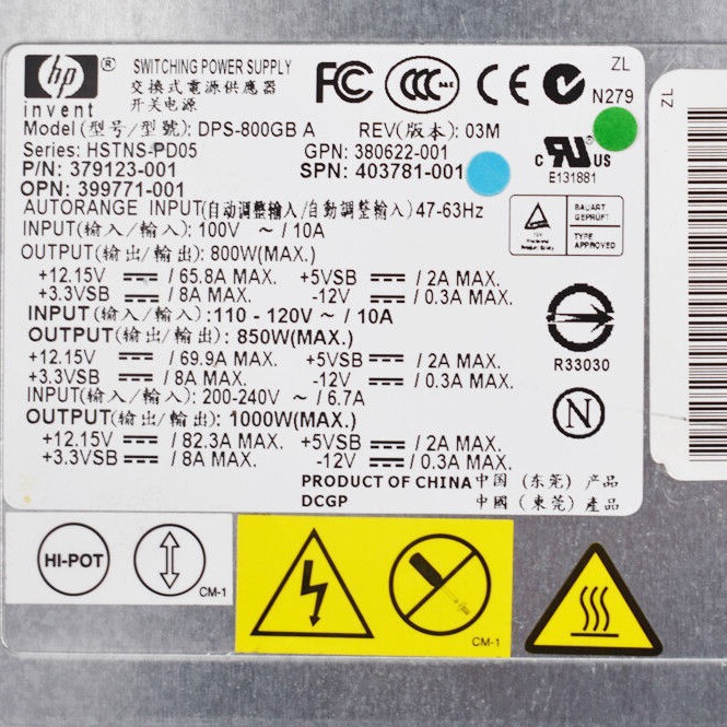 Hp Ml350G5 Ml370G5 Dl380G5 Power Supply 379123-001 399771-B21