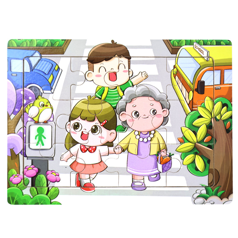 Rompecabezas plano de madera de 12 piezas, juguetes educativos para niños pequeños, rompecabezas de pensamiento lógico cognitivo de animales de dibujos animados de educación temprana