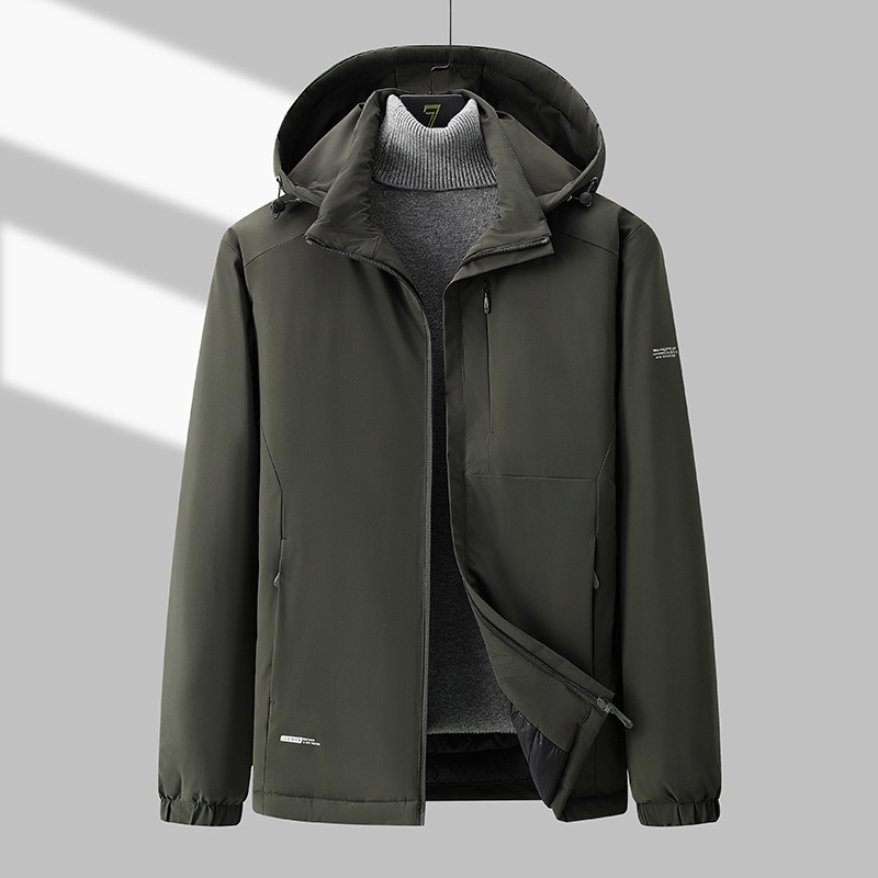 Men's autumn and winter cotton coat with stand-up collar, padded, plus size, windproof, warm, with detachable hood