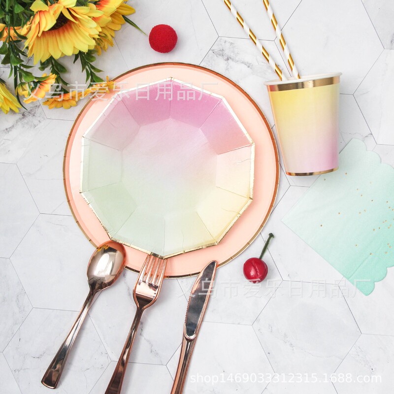 Paper Plate Disposable Rainbow Wedding Dessert Table Cake Plate Party Tableware Dinner Plate Picnic Fruit Small Plate