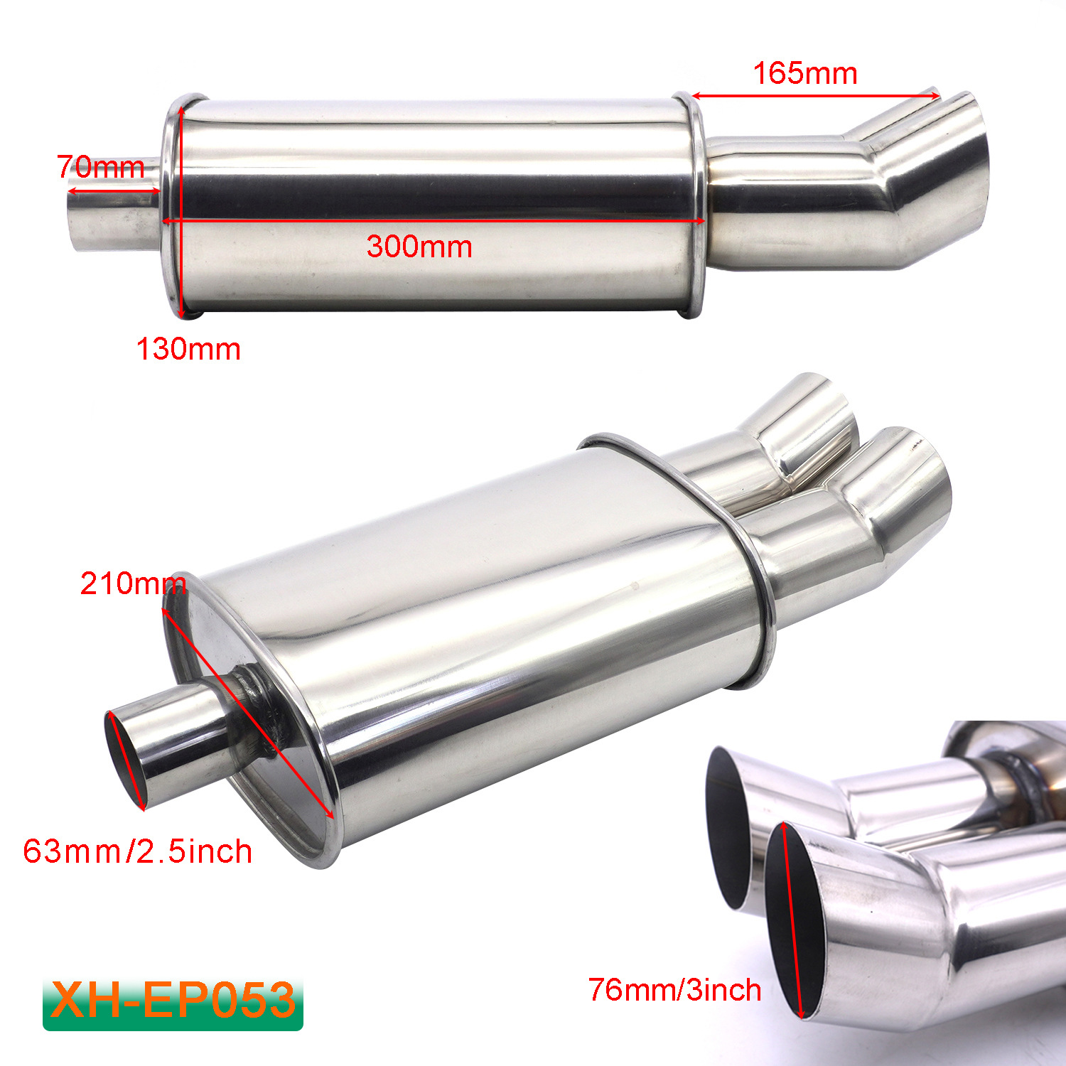 Tail Drum, Flat Drum, Loudspeaker Drum, Universal Straight Exhaust with Tail Throat, Single Outlet, Double Outlet, Car Exhaust Pipe, Stainless Steel Modification