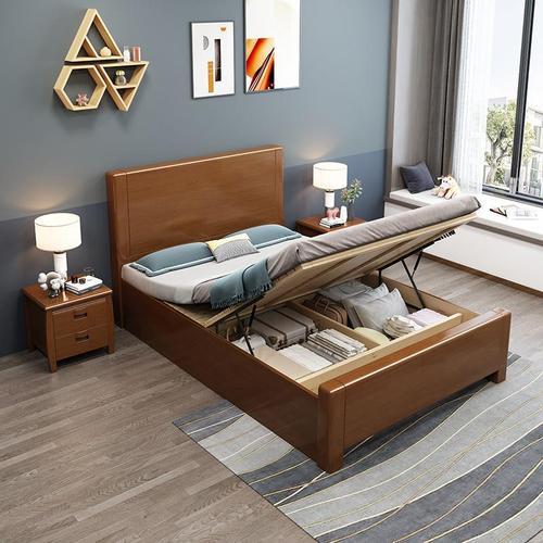 Chinese solid wood bed rubber wood children's adult bed hotel dormitory home bedroom multi-size bed factory direct sales