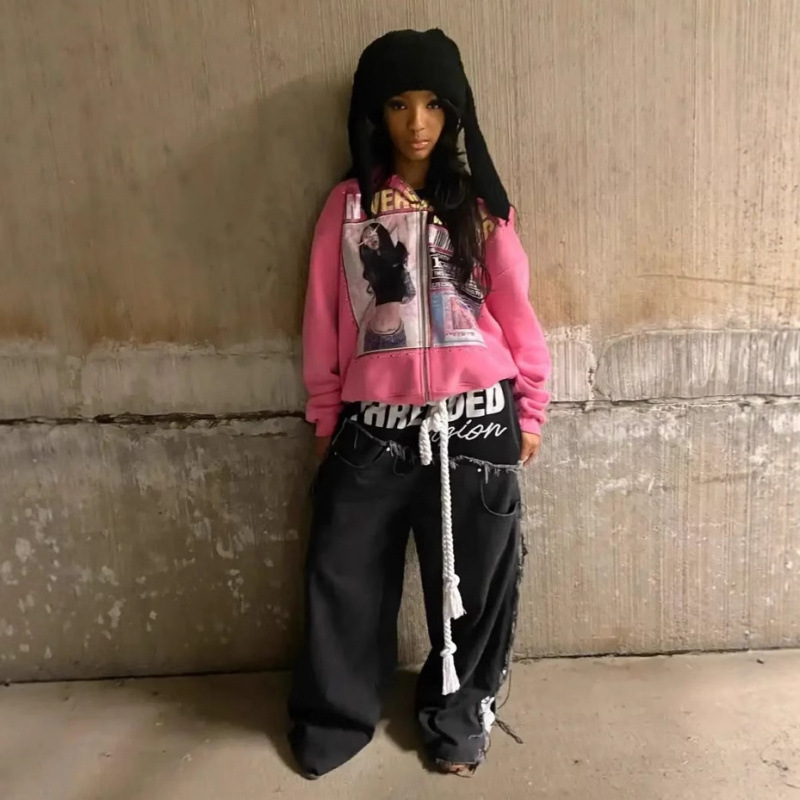 American Fashion 3D Printed Zipper Sweatshirt Harajuku Style Hip Hop Zipper Sweatshirt Street Women's Fashion Zipper Sweatshirt