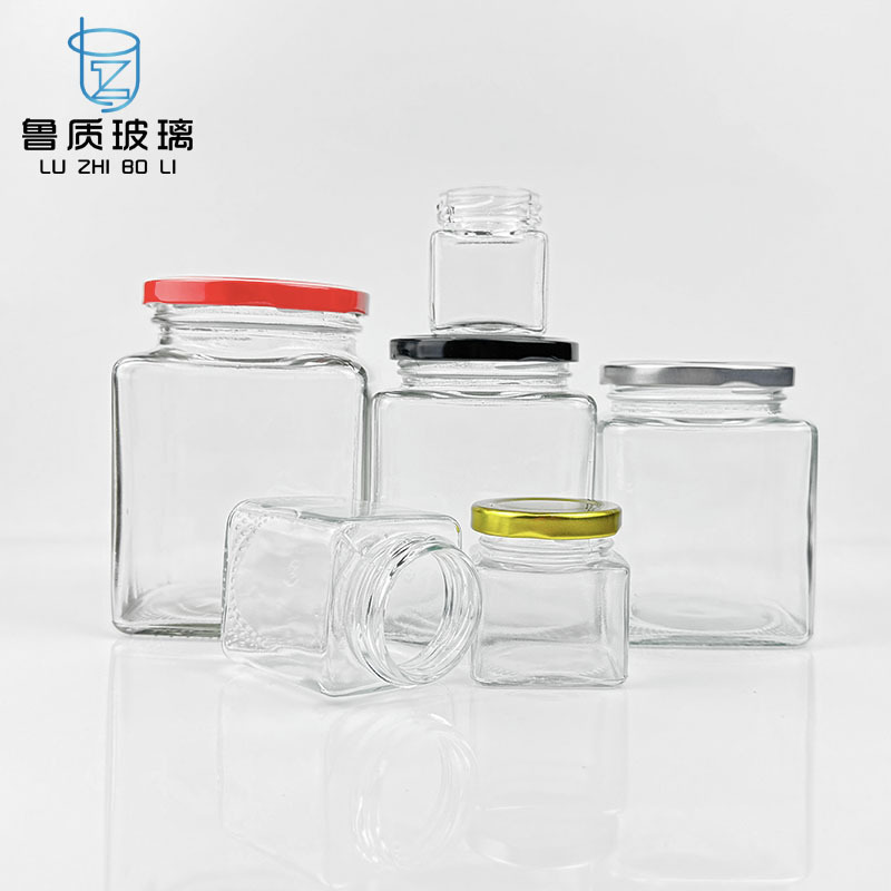 现货批发四方酱菜瓶食品密封储物罐透明果酱方形蜂蜜瓶分装密封罐
