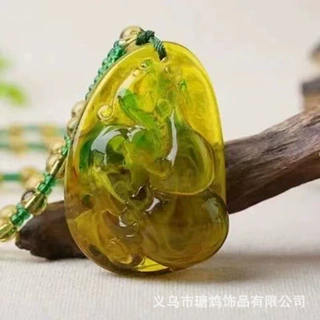 仿绿丝琥珀毛衣链仿蜜蜡民族风吊坠挂件复古百搭饰品项链复古潮流
