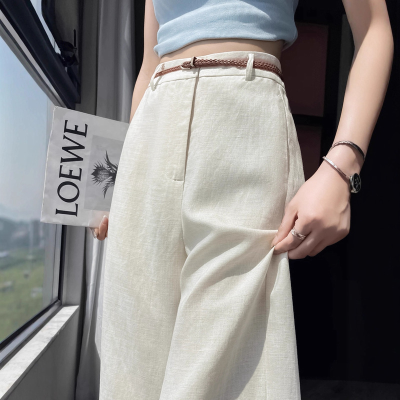 Tencel Linen Suit Pants for Women, Summer Thin Ice Silk Cotton Linen Wide-Leg Pants, Loose Drape Casual Straight-Leg Floor-Length Pants