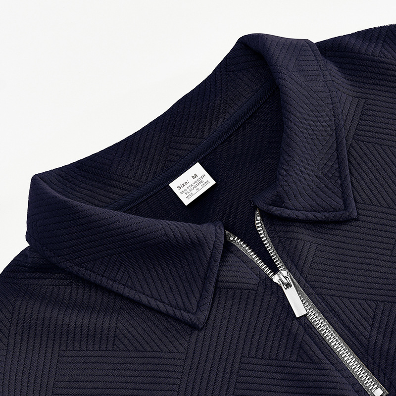Men's Half-zip Jacquard Polo Sweatshirt With Turn-down Collar_voghion.com