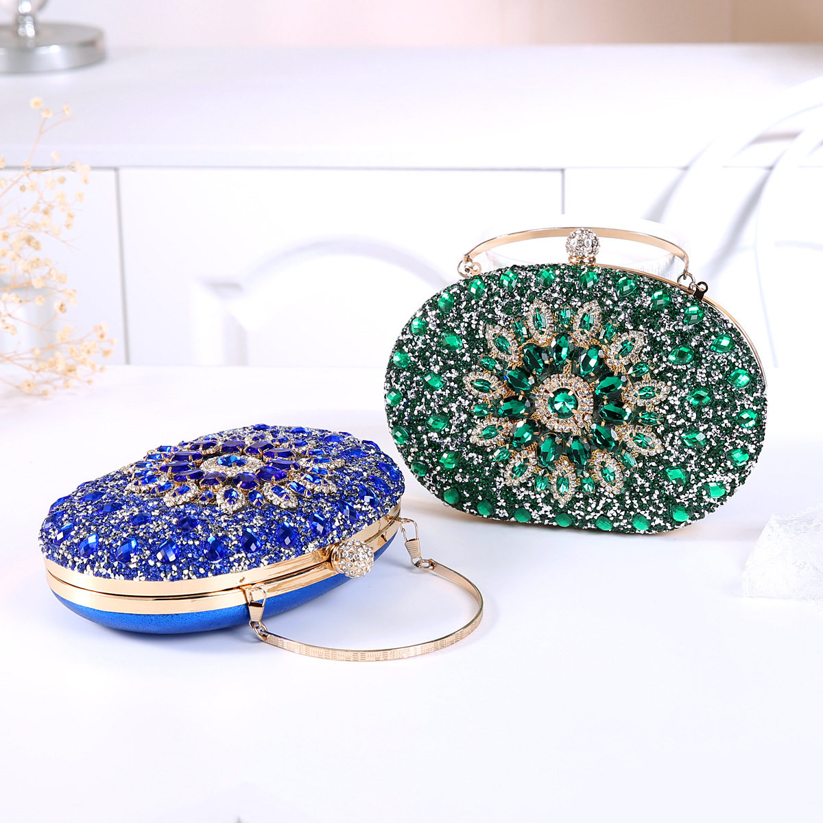 337g Weight Polyester Lining Material Lock clasp Closure Type Top Handle Strap Type Evening Bag Bags Type Party Occasion Pu Leather Material Printing Pattern All Seasons Season Women's Gender Diamond Design Elegant Style Oval Shape Small Size Pu Leather Printing Oval Evening Bags 19