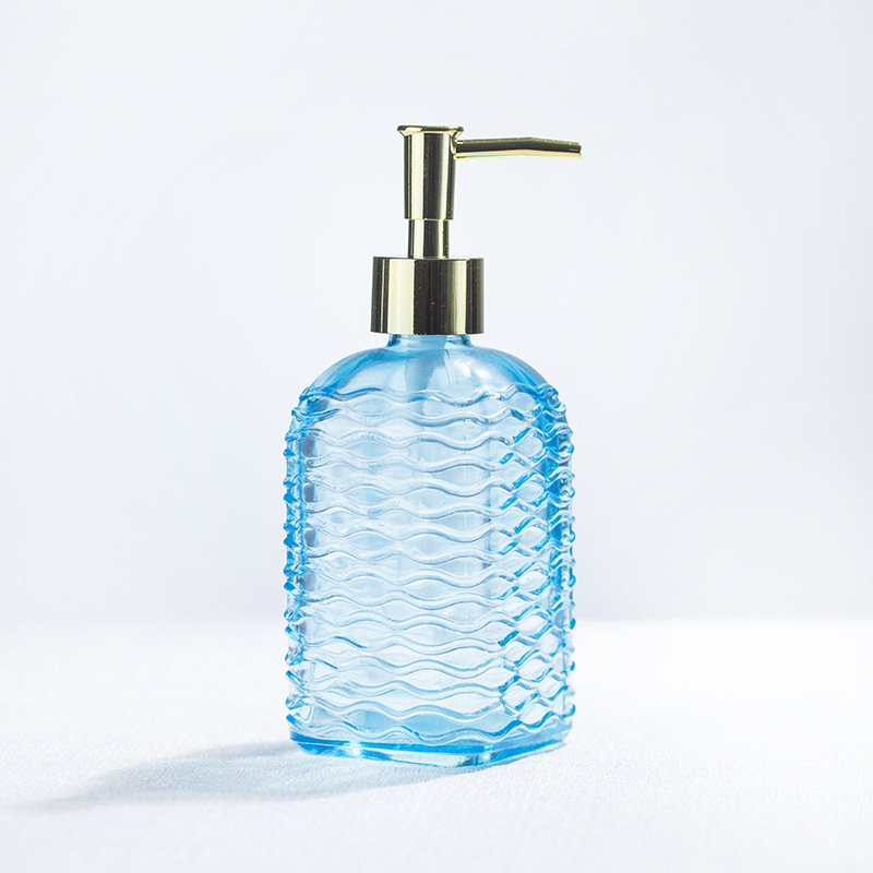 Botella de desinfectante de manos de vidrio a rayas de presión de color, bomba de presión creativa, champú, acondicionador, botella de loción