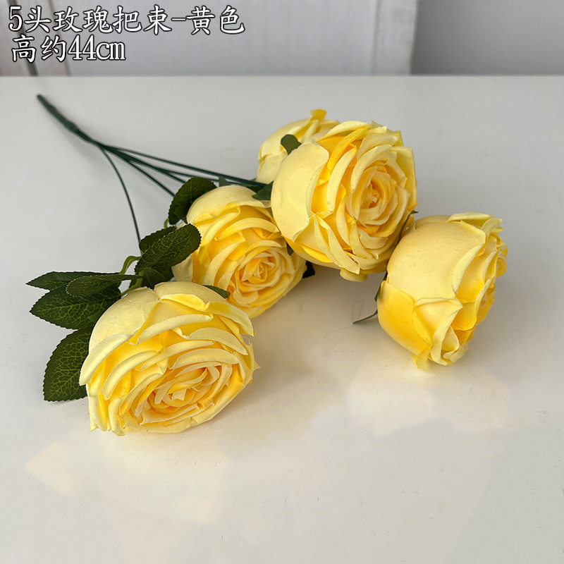 Alta simulación 5-cabeza curling Rosa mango manojo francés ramo carretera plomo flor artificial falso decoración del hogar boda Rose