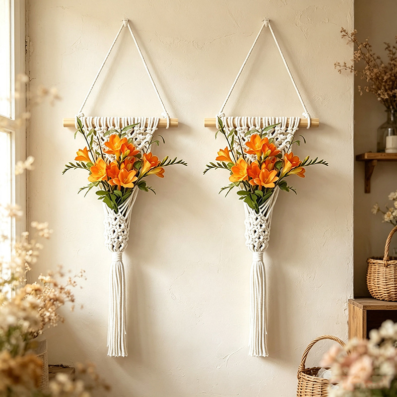 Hand-woven dried flower storage tapestry Nordic ins style homestay wall decoration hanging piece home interior soft decor wall hanging