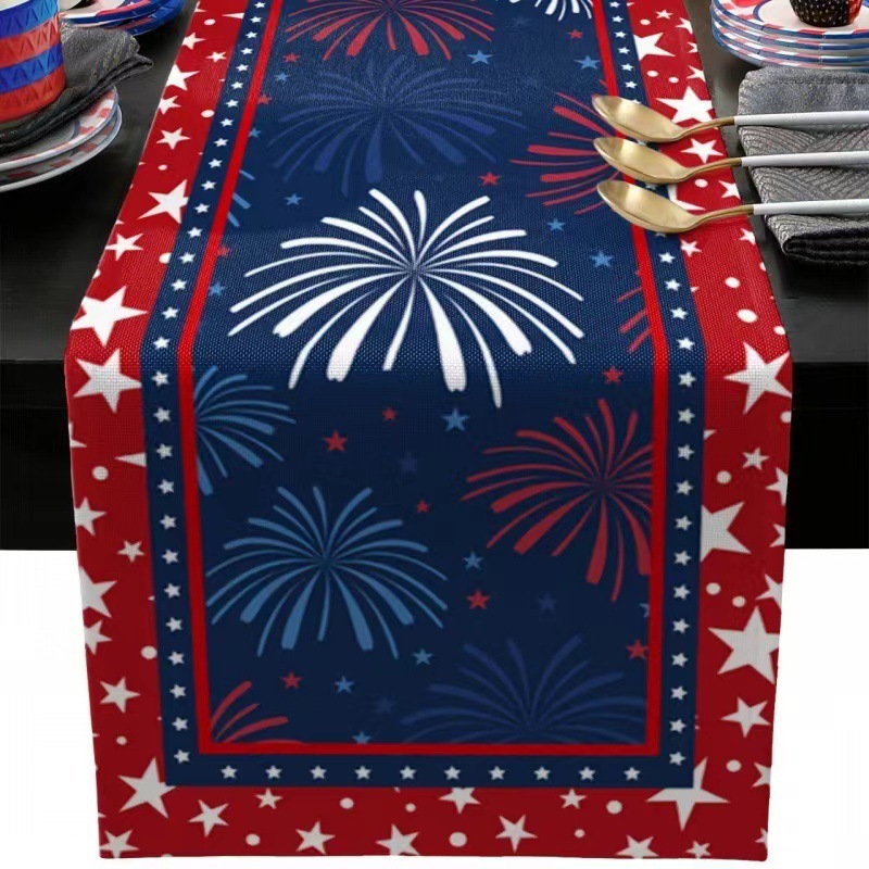 7.14 Día de la Independencia de los Estados Unidos bandera de mesa mesa de té decoración de mesa de aislamiento térmico lino impresa mesa decoración de tela