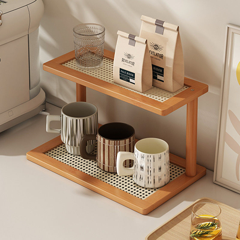 Cabinet Built-In Storage Rack, Ladder-Type Shelf, Kitchen Layered Partition Cabinet, Double-Layer Storage Rack for Spices and Dishes