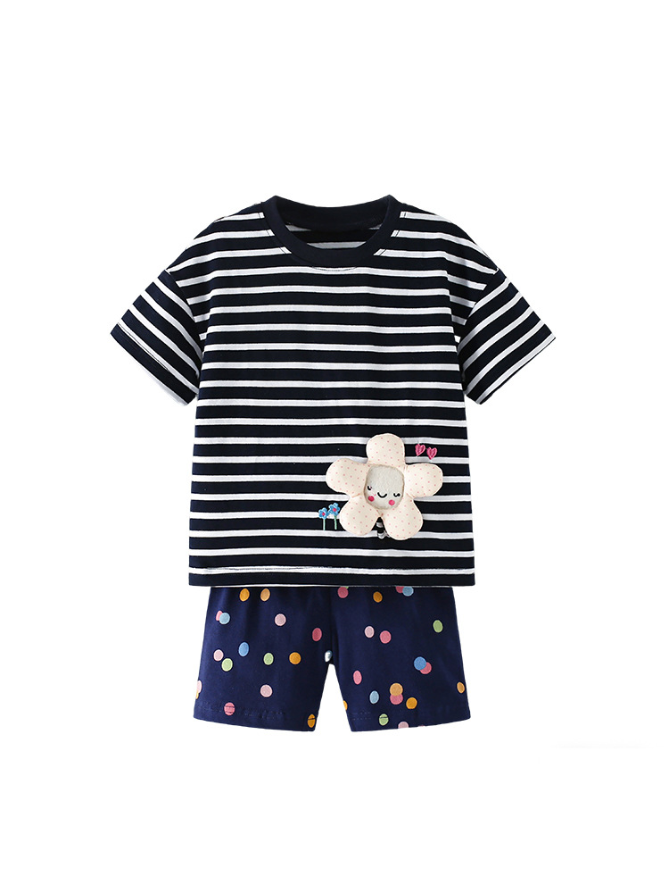 Malwee transfronterizo nuevo conjunto de ropa infantil, rayas suaves y cómodas para niños pequeños y medianos, set de dos piezas de ocio de verano