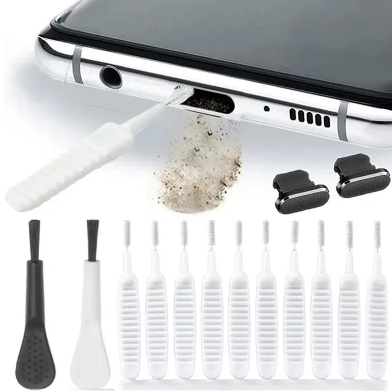 Type-C USB Port Toz Kapağı Telefon Şarj Girişi Metal Toz Kapağı Fırça ile Temizlik Seti