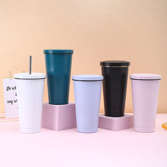 廠家直供跨境304不鏽鋼吸管杯真空雙飲咖啡杯雙層車載便攜保溫杯