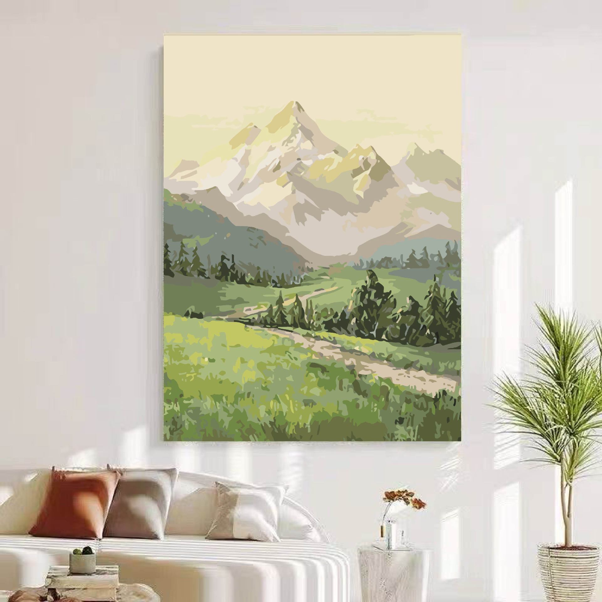 El viento tranquilo del sol Jinshan porche pinturas decorativas de textura de alto nivel pinturas de paisaje verde pinturas decorativas de paisaje