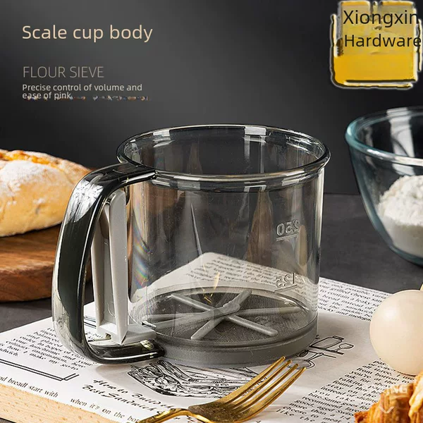 Plastic flour sieve semi-automatic handheld flour sieve baking tool hand pressure cake flour sieve filter screen