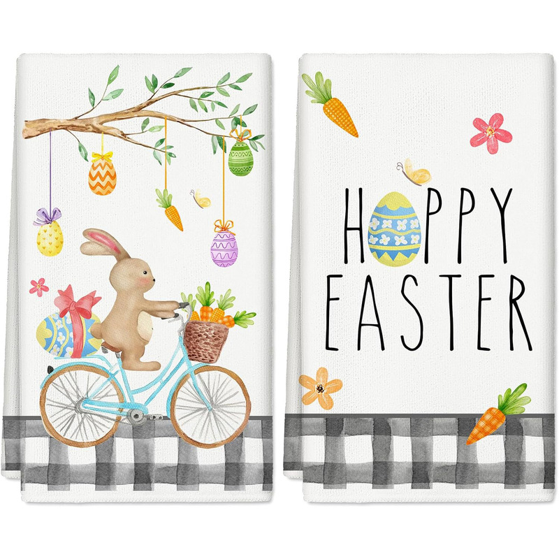 Easter kitchen towel cartoon rabbit dish towel dry hand tea towel suitable for spring holiday cooking baking cleaning