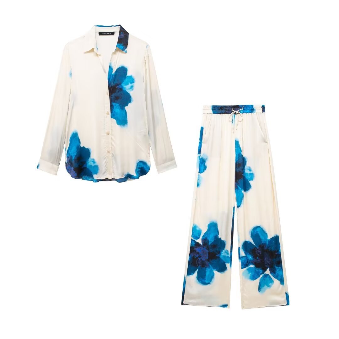 Women's 2024 Summer New Vertical Shirt and Printed Pants Set_voghion.com