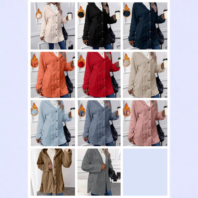 2025 Autumn/Winter Amazon Independent Site European and American Style Hooded Double-Sided Fleece Cardigan Long Sleeve Casual Warm Jacket