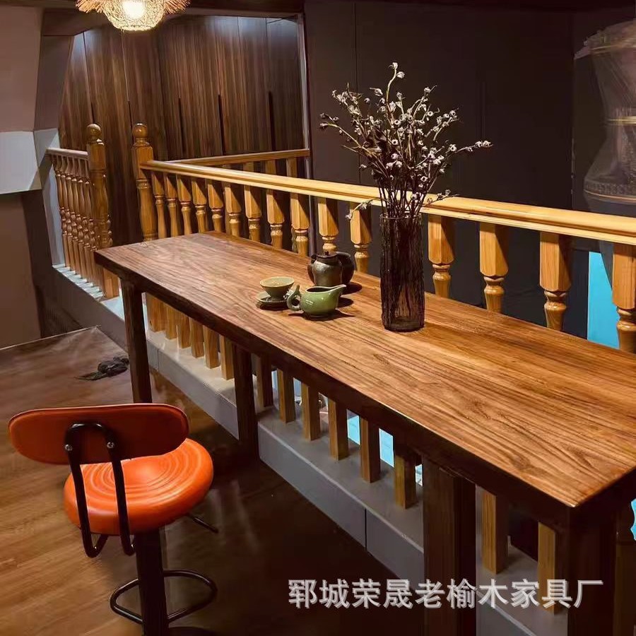 Old Elm Solid Wood Bar Table, Long Table, Retro Desk, Log Large Table, Double Writing Table, Narrow Table, High Table