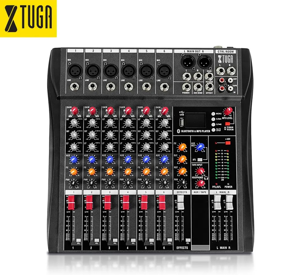 XTUGA6路调音台带混响蓝牙播放效果均衡混音器CT60X多功能