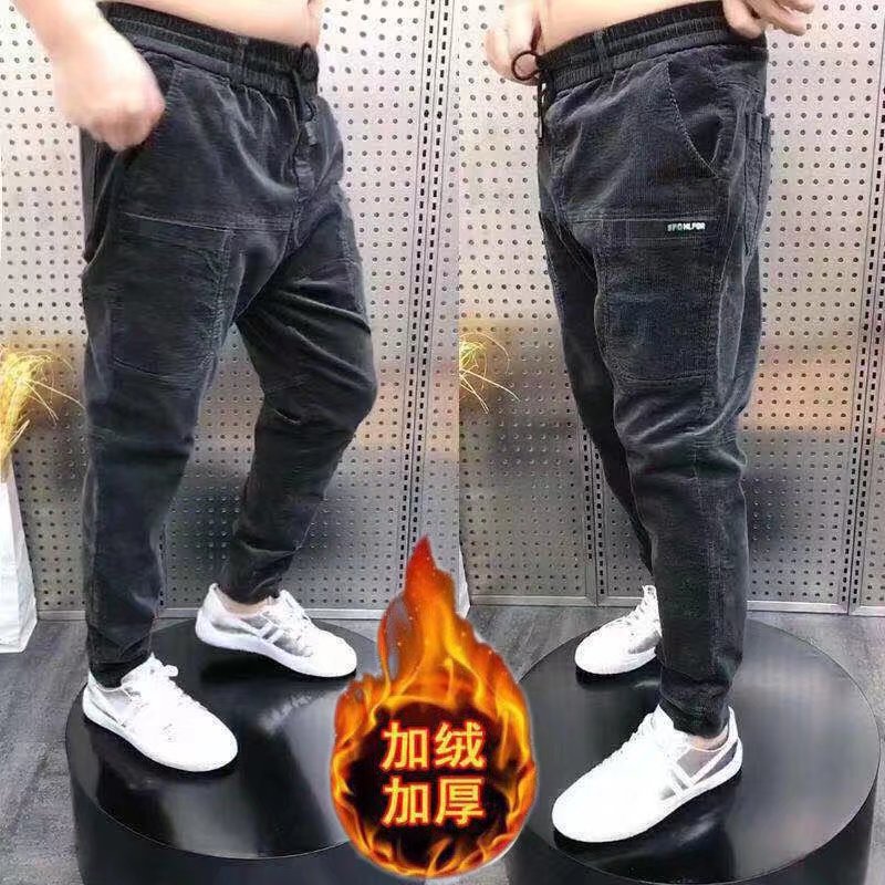 Otoño y invierno para hombres, pantalones casuales de seis bolsillos, pantalones casuales de terciopelo para hombres, pantalones de estilo delgado, estilo coreano, pantalones recto, retro