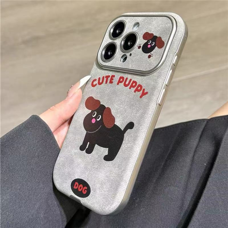Lindo perro de dibujos animados para Apple 15ProMax Pareja iphone16 funda para teléfono 13 ventana grande 14 todo incluido